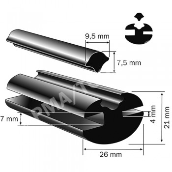 Weatherstrip profile, 26x21 mm, 25 m
