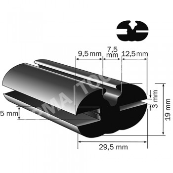 Weatherstrip profile, 29,5x19 mm, 15 m (5114)