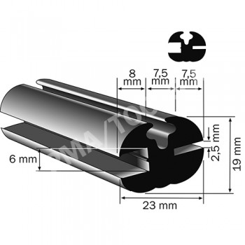 Weatherstrip profile, 23x19 mm, 20 m