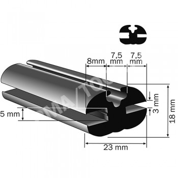 Weatherstrip profile, 23x18 mm, 20 m